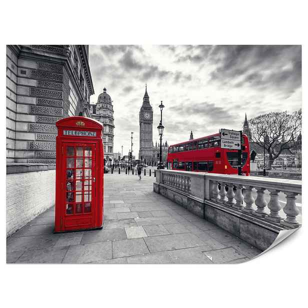Muralo FOTOTAPETA do Obývacího Pokoje Červená Telefonní Budka Londýn Big Ben Autobus 150x105