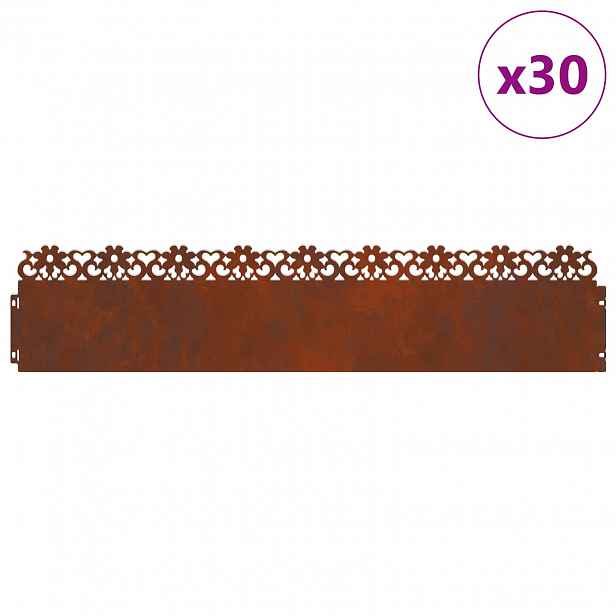 vidaXL Obrubníky trávníku 30 ks 103 x 0,05 x 22 cm Rezavá