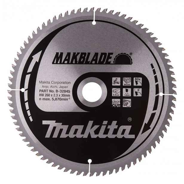 Makita - Pilový kotouč na dřevo 260x30 mm, 80 zubů B-32845