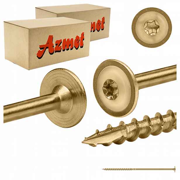 Tesařské vruty 6x180 mm Torx na dřevo talířové 200 ks Azmet WCT-06180