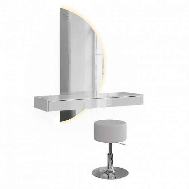 Vicco TOALETNÍ STOLEK Sherry, Bílá vysoký lesk, 100 cm se zrcadlem LED a stoličkou