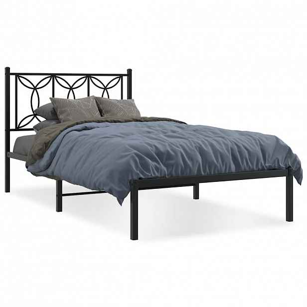 vidaXL Kovový rám postele s čelem černý 107 x 203 cm