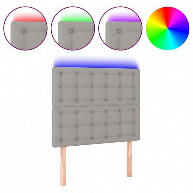 vidaXL Čelo postele s LED světle šedé 100x5x118/128 cm textil
