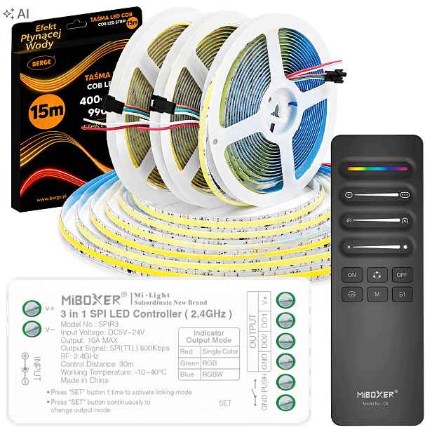 Led Páska Digitální Tekoucí Vlna 15 M Cob 195W WS2811 24V Miboxer Ovladač