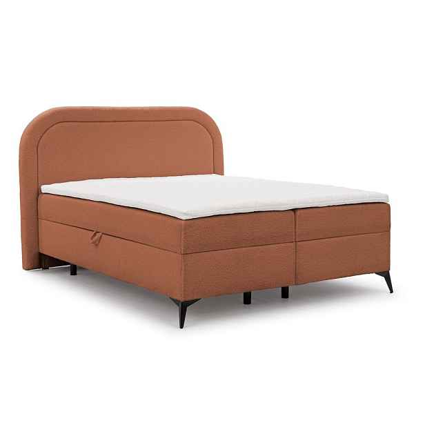 Oranžová boxspring postel s úložným prostorem 200x200 cm Ornes – Ropez