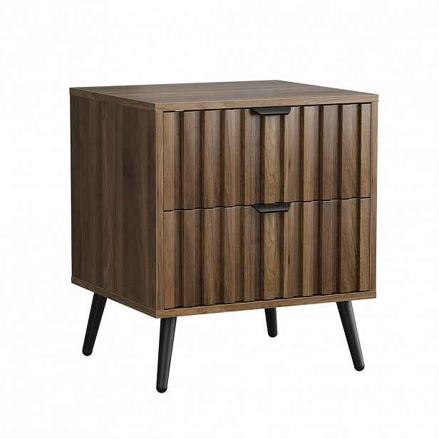 Urban Meuble NOČNÍ STOLEK ořech 45 cm, moderní, 2 zásuvky, kovové nohy