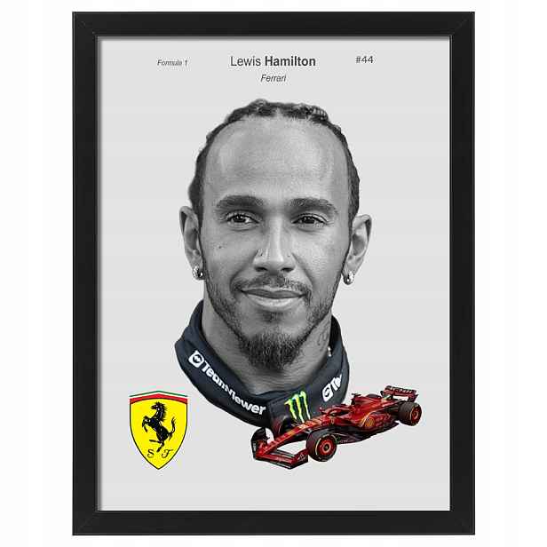 Obraz na zeď Lewis Hamilton Ferrari F1 v černém rámu 70x50 cm