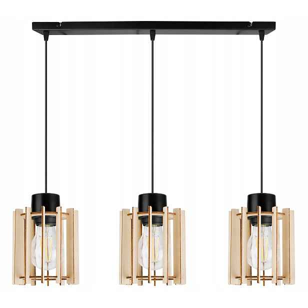 Závěsná Lampa Trojitý Stropní Lustr Dřevěný Moderní Boho Led