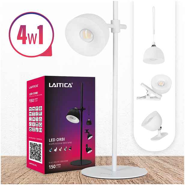Bezdrátová stolní Led lampa Laitica Orbi Bílá Usb 4v1 Nastavitelná