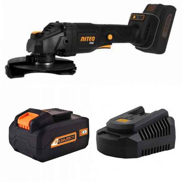 Aku úhlová bruska Niteo Pro 20 V Max, 20 V Aku 4 Ah nabíjení