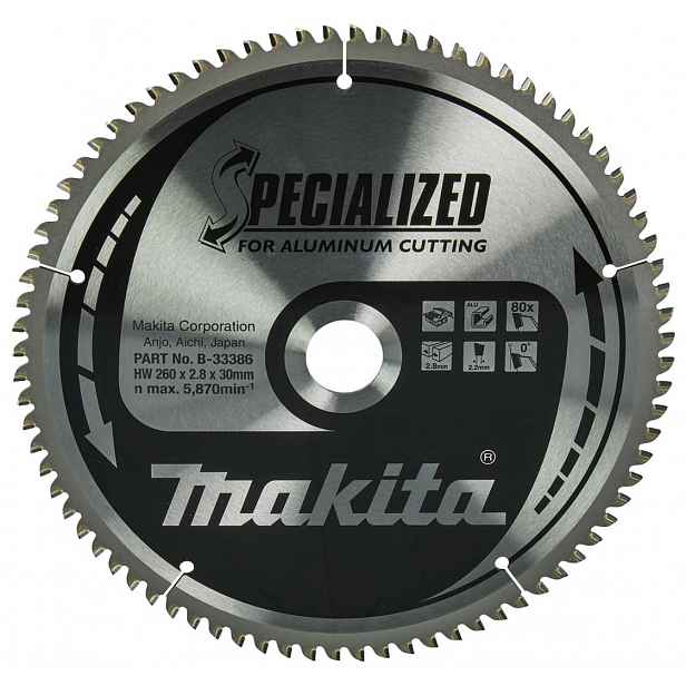 Makita - Pilový kotouč na hliník 260x30 mm, 80 zubů B-33386