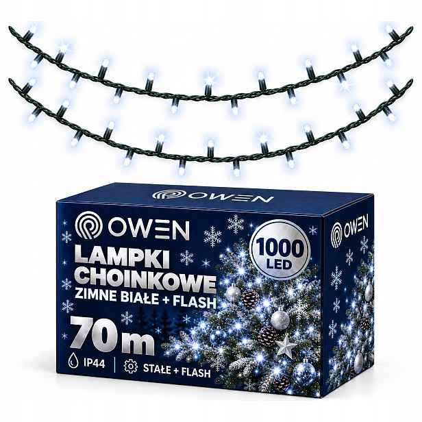 Vánoční Osvětlení Na Stromeček 1000 Led Bílé Studené Flash 70 m Venkovní Silný kabel