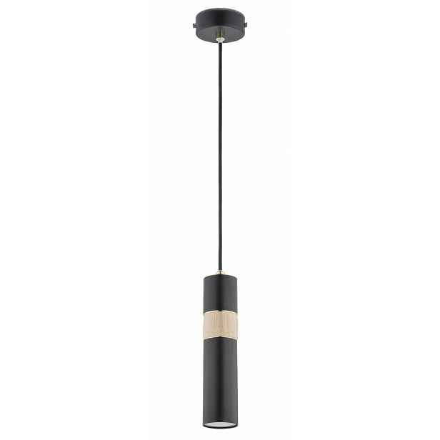 Závěsná lampa Foster skandinávská černá-dřevěná trubka 1xE27 15W Alfa