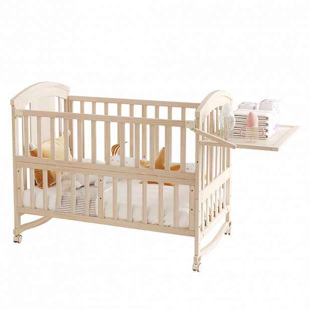 CHICFURN DĚTSKÁ POSTÝLKA 60/120 cm v přírodní barvě s přebalovacím pultem a kolečky