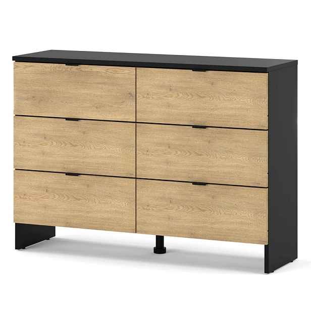 Komoda Se Zásuvkami Černá Dub Cremona 100 CM 6S Skříňka Do Obývacího Pokoje Ložnice
