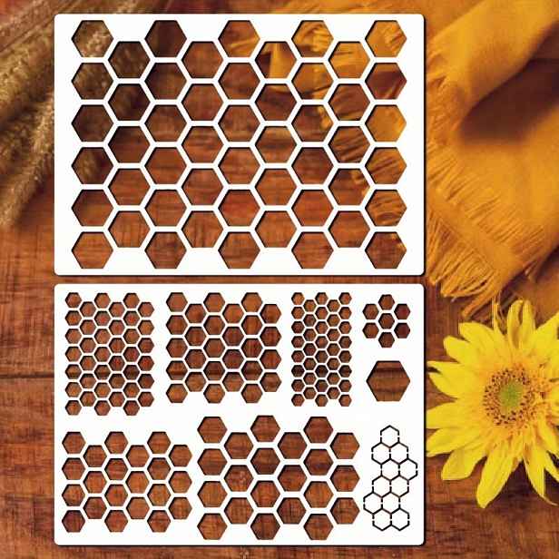 TEMU 2 ks Šestiúhelníková Šablona Včelí Plástev - Vhodná pro látky, malování, dřevo, sklo a DIY projekty. Ideální pro nástěnné umění, trička, domácí
