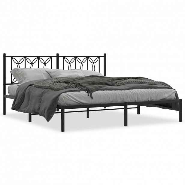 vidaXL Kovový rám postele s čelem černý 183 x 213 cm