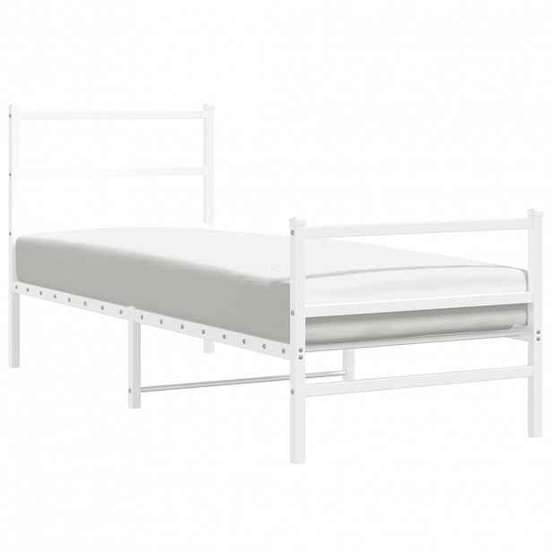 vidaXL Kovový rám postele s hlavovým a nožním čelem bílý 80 x 200 cm