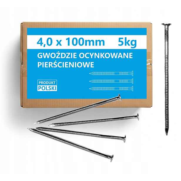 Kroužkové hřebíky pozinkované 100 4,0x100 mm 4 palce 4" Pozink 5 kg 3ks