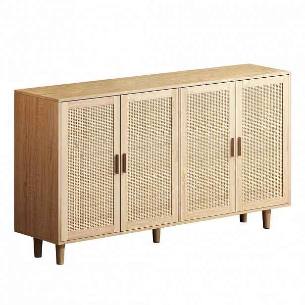 Urban Meuble SIDEBOARD ratanový vzhled přírodní se 4 dvířky a nohami z masivu