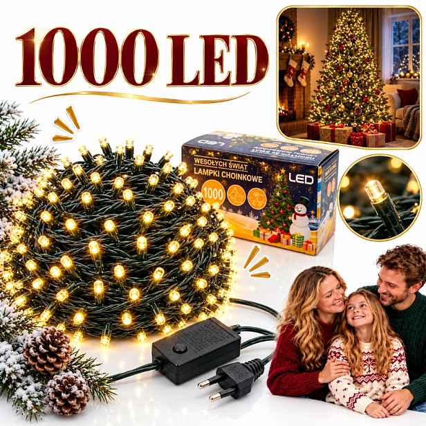 Vánoční Osvětlení Na Stromeček 1000 Led 63 M Teplá Bílá 8 Režimů Vánoční Stromek