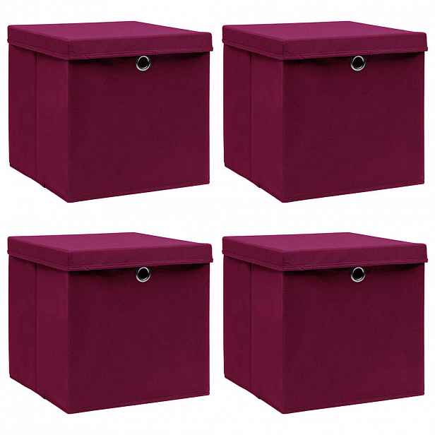 vidaXL Úložné boxy s víky 4 ks tmavě červené 32 x 32 x 32 cm textil
