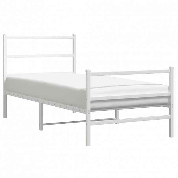 vidaXL Kovový rám postele s hlavovým a nožním čelem bílý 90 x 190 cm