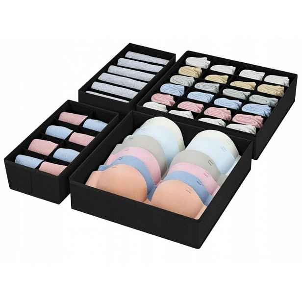 Set 4x organizér do šuplíku Skříně Na Spodní Prádlo Ponožky Černý
