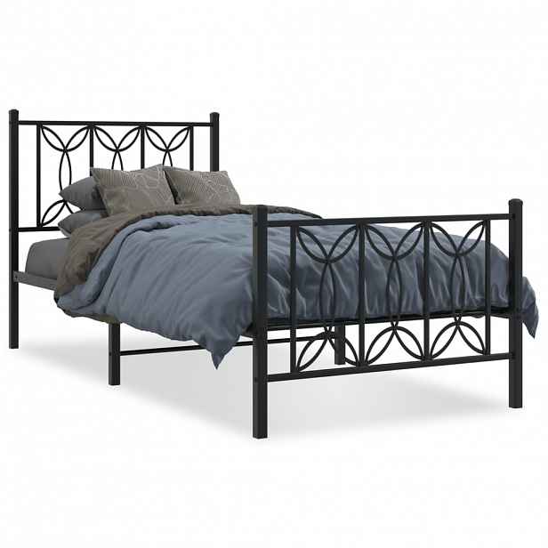 vidaXL Kovový rám postele s hlavovým a nožním čelem černý 75 x 190 cm