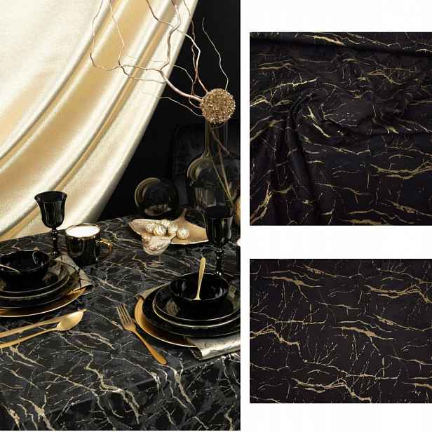 Plamovzdorný Ubrus Mramor Černý Zlatý 140 x 390 cm