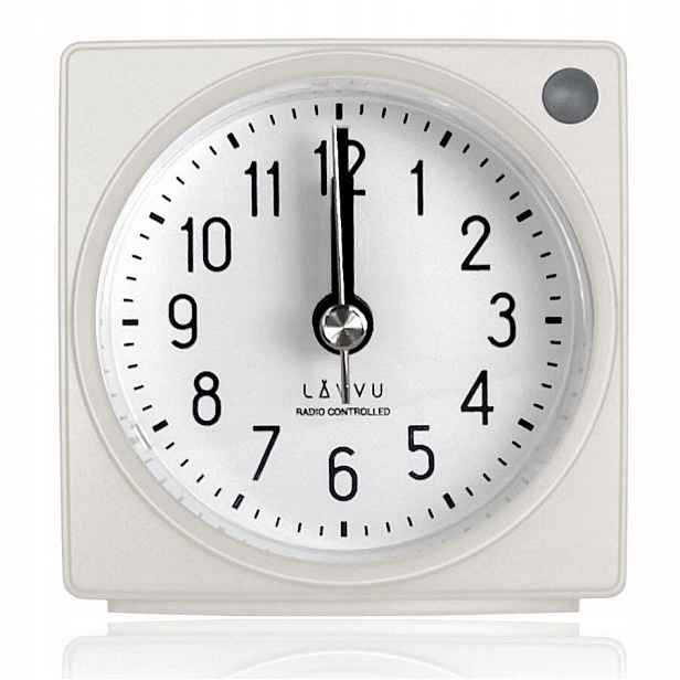 Bílý Čtvercový Budík Lavvu LAR3020 Alarm Snooze Řízený Rádiem DCF77