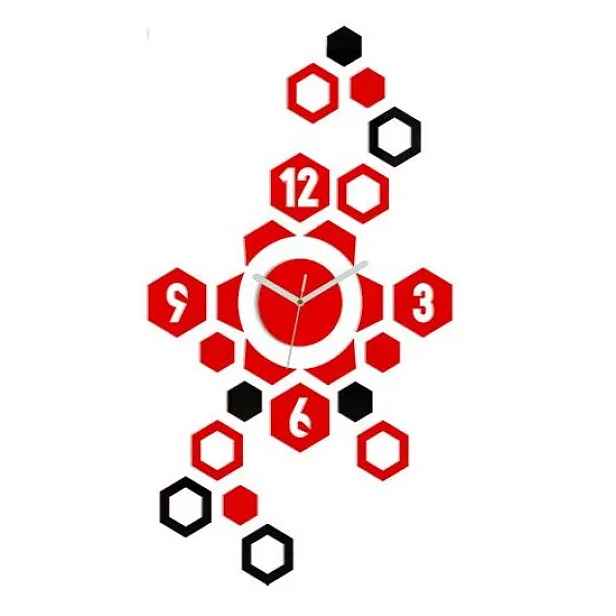 ModernClock 3D nalepovací hodiny Hexagon červené-černé