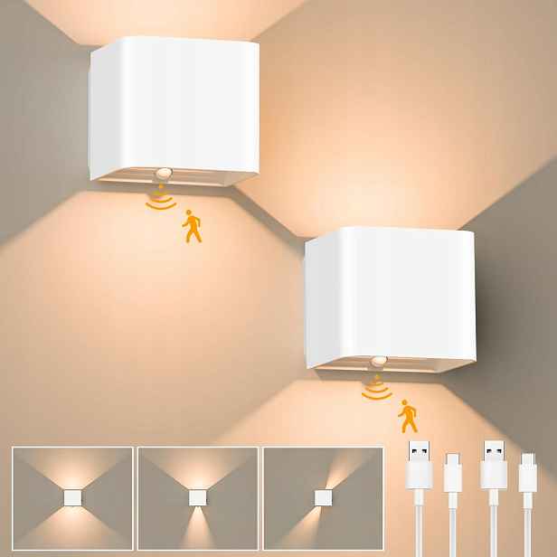YindaLux bezdrátová nástěnná lampa 3 W s pohybovým senzorem, bílá, 2 ks