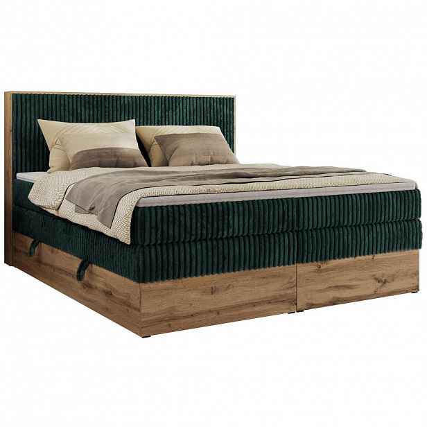 MKS POSTEL BOXSPRING WOOD CLASSIC KING 180/200 - Tmavě zelená Manšestr - H3