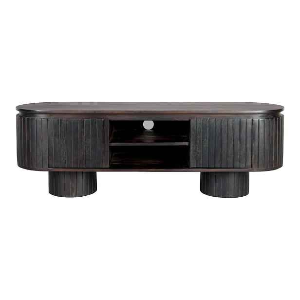 Tmavě hnědý TV stolek z mangového dřeva 140x45x40 cm Kenji – Dutchbone