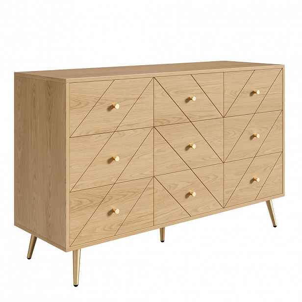 Urban Meuble KOMODA 9 zásuvek, geometrický vzor, kovové nohy