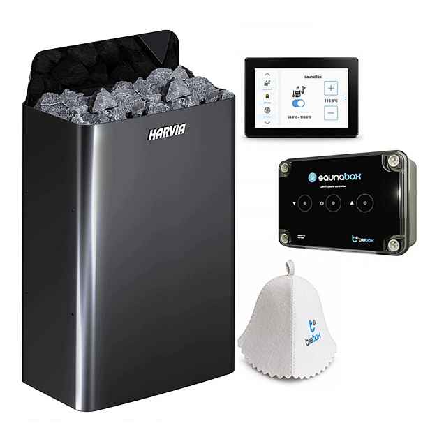 Kamna do sauny Harvia The Wall SW90E Black Steel 9 kW SaunaBox Panel 5“ WiFi