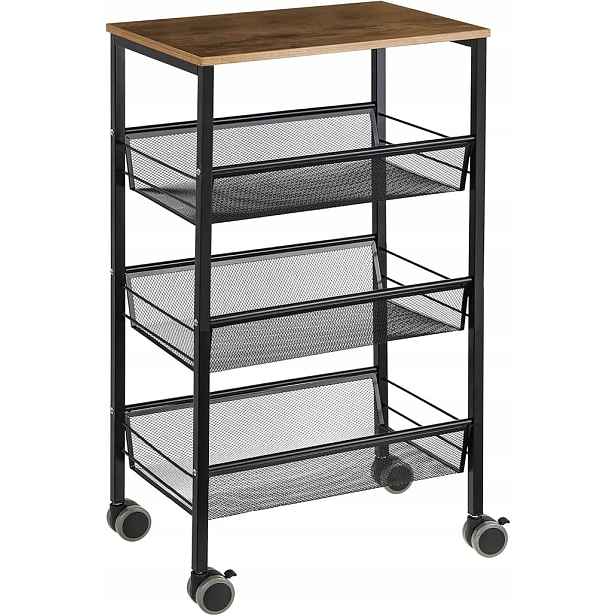 Ybing 4-úrovňový regálový vozík s dřevěnou deskou