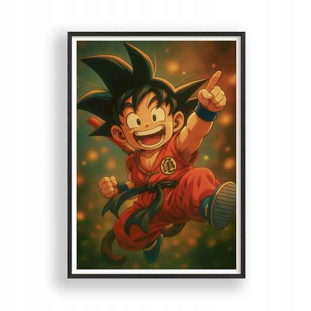 Obraz Dragon Ball Kid Goku Plakát Rámeček Dřevěný Černý 30x42 cm