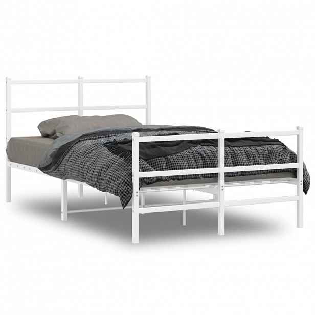 vidaXL Kovový rám postele s hlavovým a nožním čelem bílý 120 x 200 cm