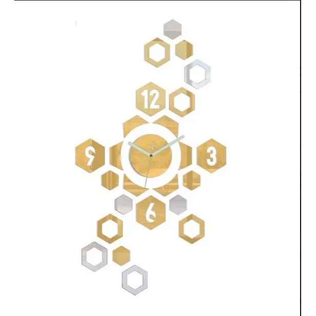 ModernClock 3D nalepovací hodiny Hexagon zlato-zrcadlové