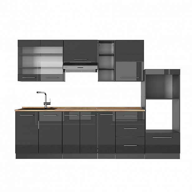 Vicco KUCHYŇSKÝ KOUT Fame-Line Antracitový vysoký lesk 280 cm , PD Dub