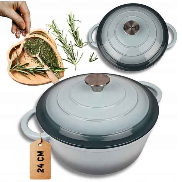 Hrnec Litinový Smaltovaný Hage 4L 24 cm mořská sůl Indukce Plyn Trouba