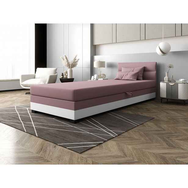 Jednolůžková čalouněná postel 100x195 NALINDA 2 - růžová / bílá