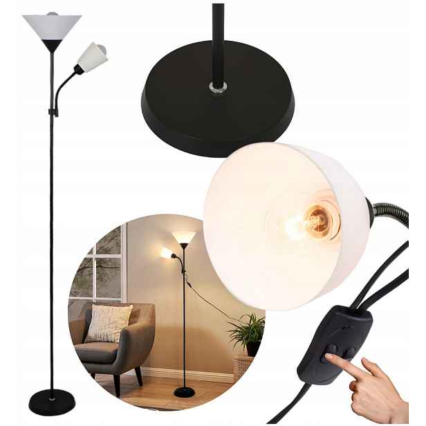 Stojací Lampa Do Obýváku Černá 2X E27 Na Čtení S Nastavitelnou Výškou 170 CM