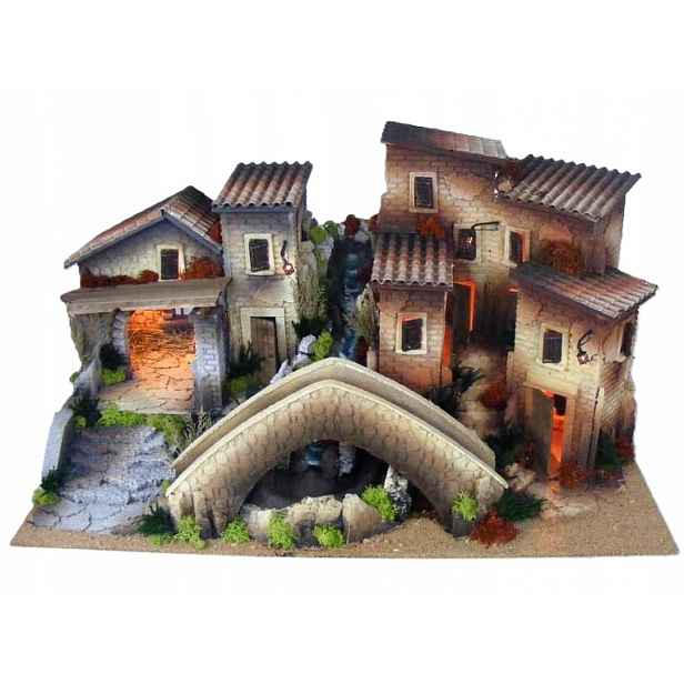 Vánoční betlém s osvětlením a vodopádem – 80x45x40 cm pro figurky 10 cm