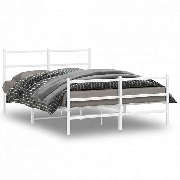 vidaXL Kovový rám postele s hlavovým a nožním čelem bílý 140 x 200 cm
