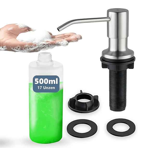 TEMU Dávkovač mýdla do kuchyňského dřezu 500 ml, nerezová pumpa ml lahvičkou