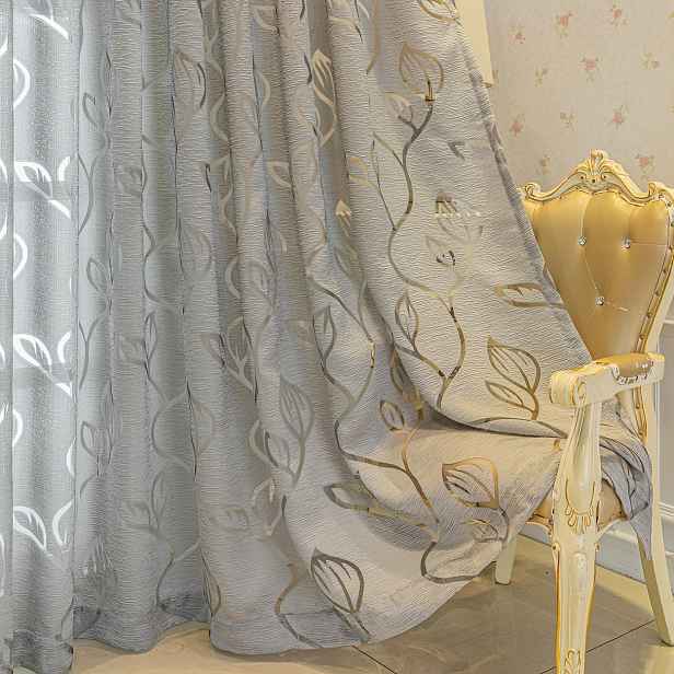 TEMU Elegantní Šedá Krajka Listová Průsvitná Závěs - Kapsou na Tyč pro Snadné Zavěšení, Ideální pro Dekoraci Obývacího Pokoje & Ložnice