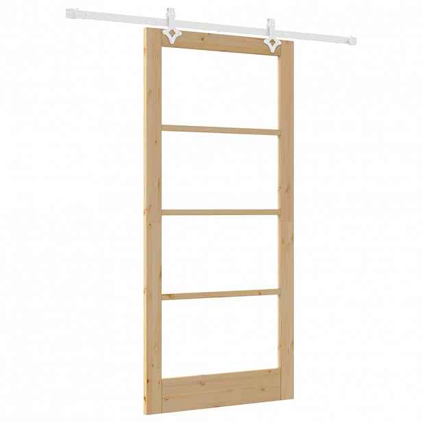 vidaXL Posuvné dveře 93 x 202 cm Masivní borové dřevo a sklo Přírodní